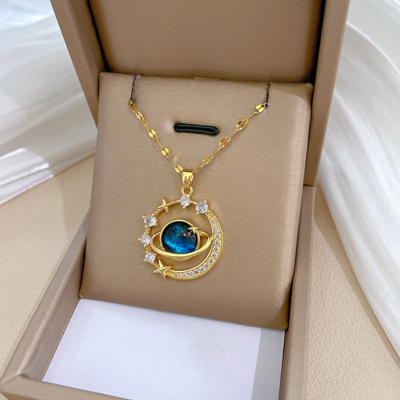 Collar “Cielo Azul Saturno” – símbolo de un amor leal e infinito | Aleación de metales + circones ✨ | Mega DCTO a partir de 2 unidades