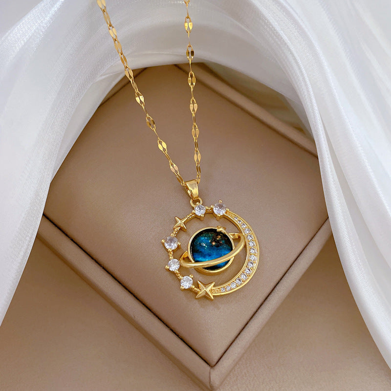 Collar “Cielo Azul Saturno” – símbolo de un amor leal e infinito | Aleación de metales + circones ✨ | Mega DCTO a partir de 2 unidades