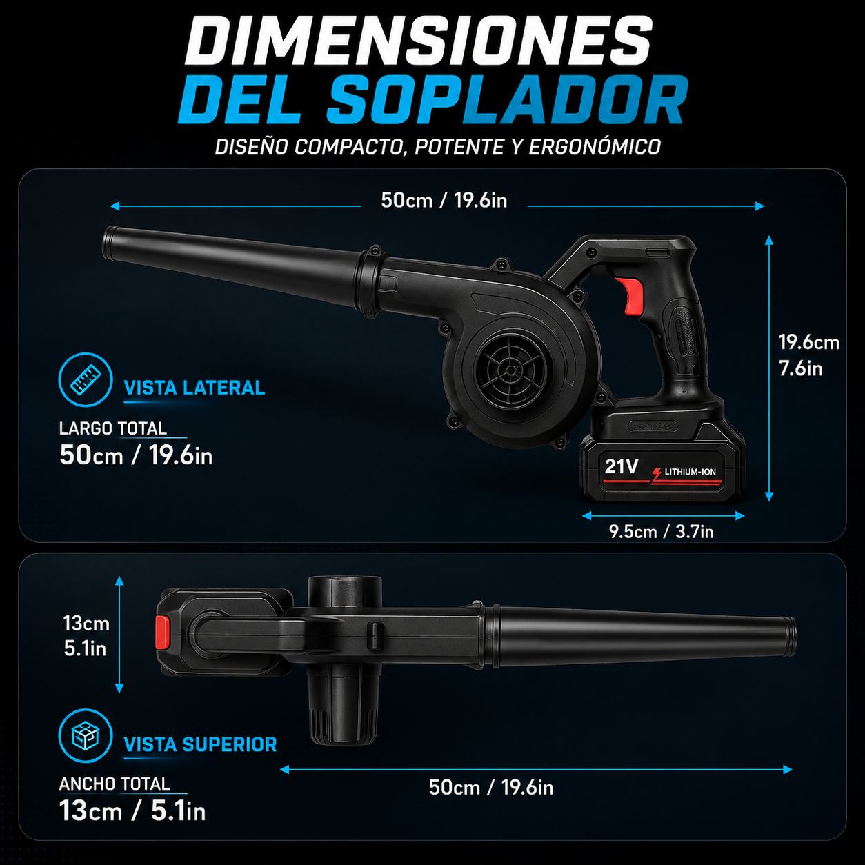 Soplador Aspirador Inalámbrico de 21v⚡