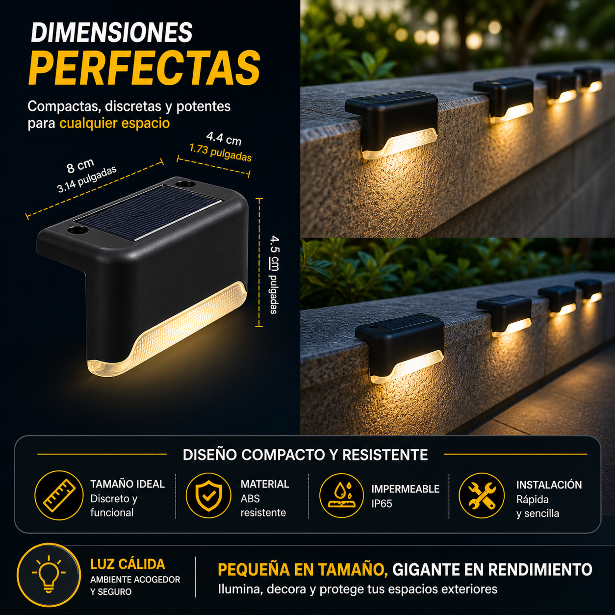 Kit X4 Luces LED Solares Automáticas: Ilumina tu hogar sin cables ni gastos de luz 💡