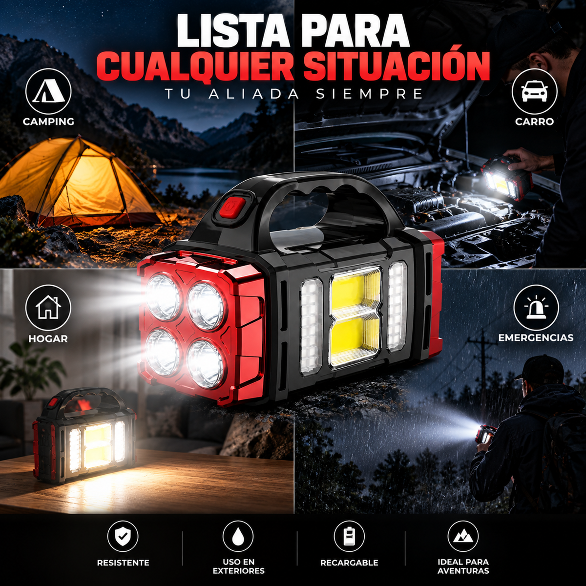 LINTERNA SÚPER POTENTE 4 LED ⚡ | TODO TERRENO 💥