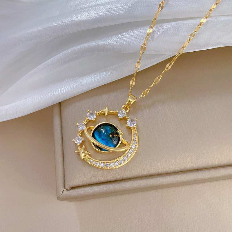 Collar “Cielo Azul Saturno” – símbolo de un amor leal e infinito |  Aleación de metales + circones  ✨ | Mega DCTO  a partir de 2 unidades