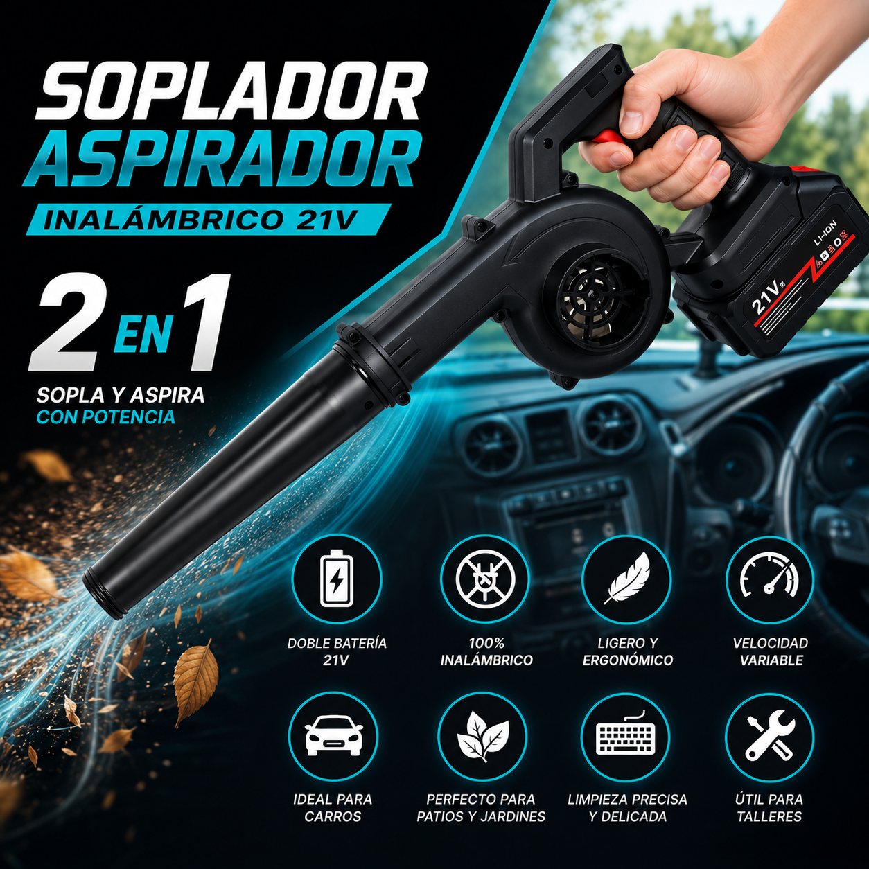 Soplador Aspirador Inalámbrico de 21v⚡