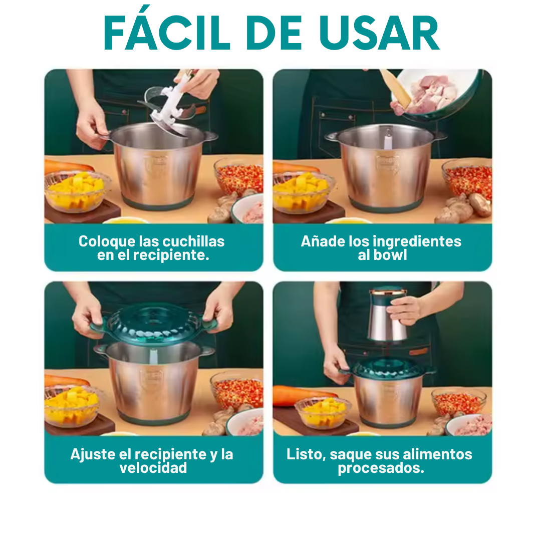 Picador Eléctrico Verde de 3 litros: Pica, Tritura y Ahorra tiempo en la Cocina⚡Gratis Libro de Recetas