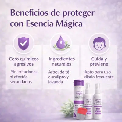 Kit Antipiojos (Shampoo + Spray + Peine) | Esencia Mágica ANTIPIOJOS 100% NATURAL 🌿