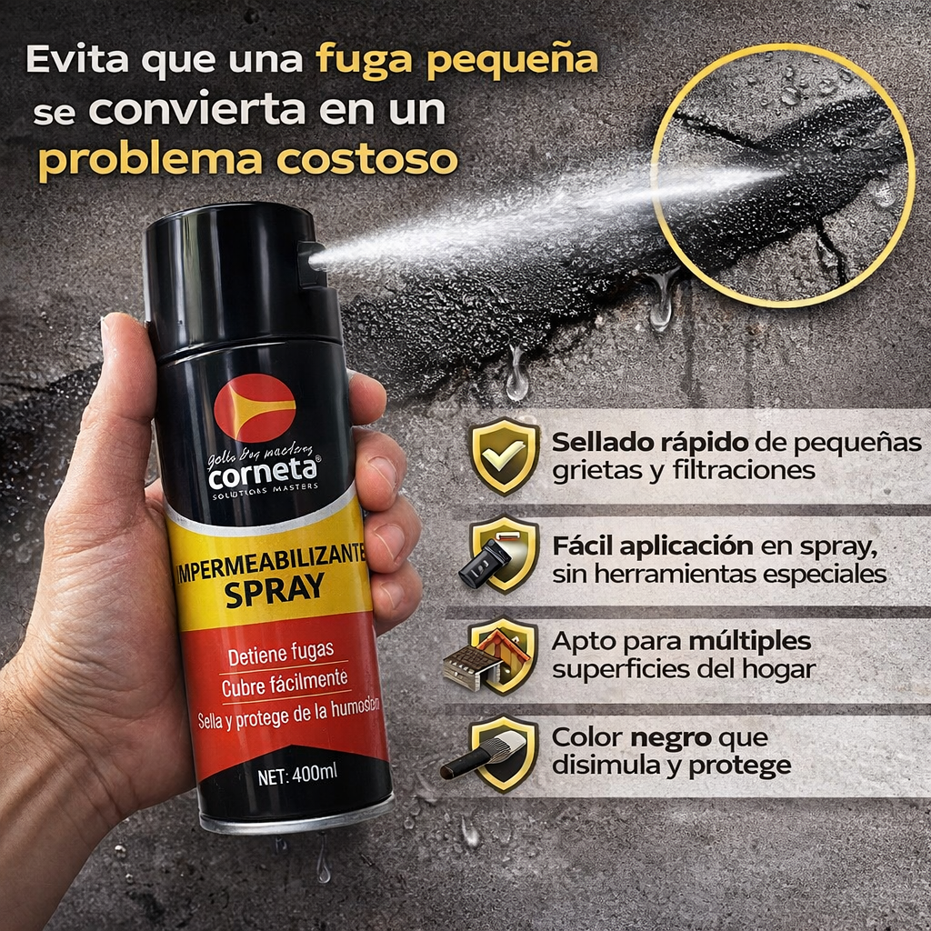 Impermeabilizante Spray Negro – Sella fugas y filtraciones fácil y rápido 💦
