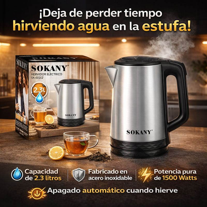 Hervidor Eléctrico Sokany 2.3L – Agua caliente en minutos sin estufa ni esperas