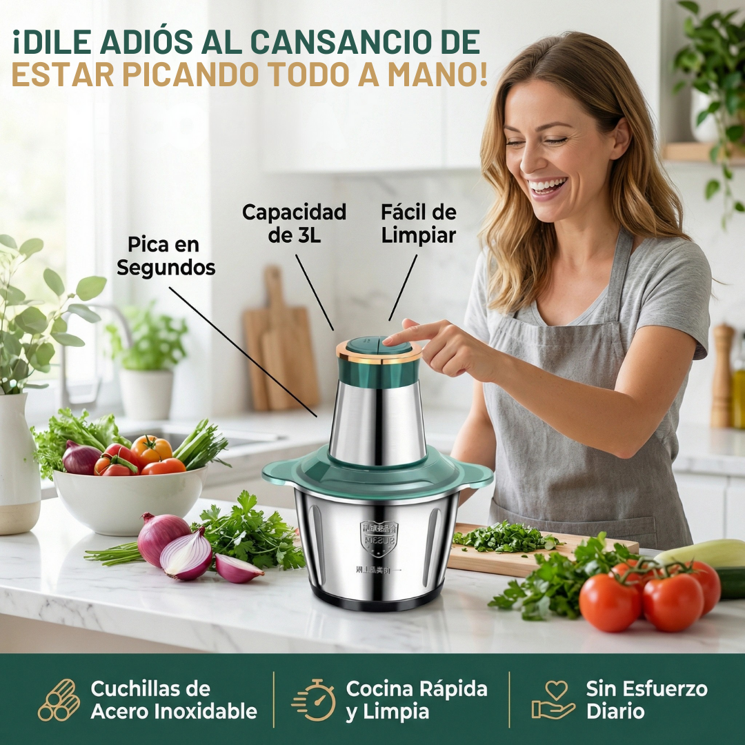 Picador Eléctrico Verde de 3 litros: Pica, Tritura y Ahorra tiempo en la Cocina