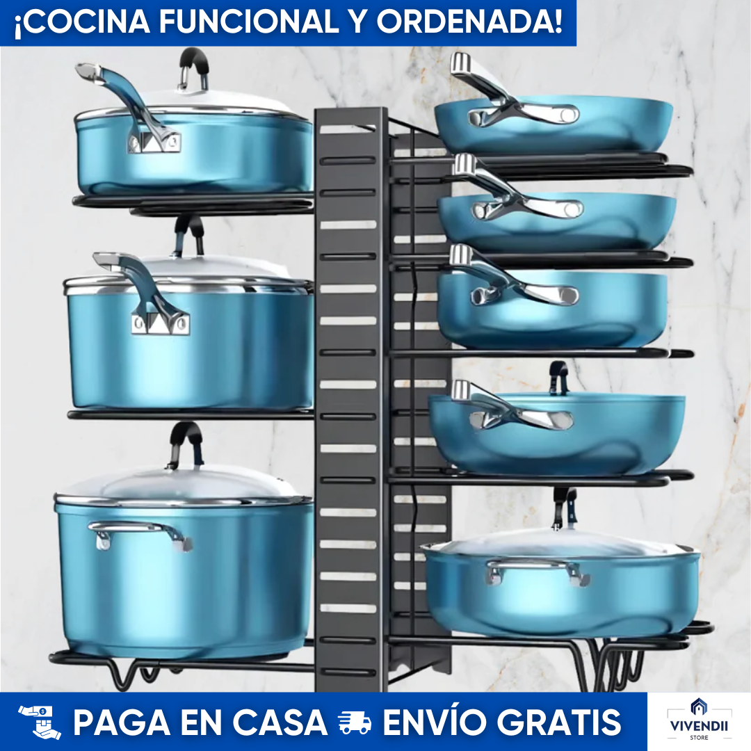 Organizador Metálico de Ollas y Sartenes de 8 Niveles: Más espacio, Menos Desorden