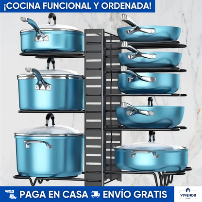 Organizador Metálico de Ollas y Sartenes de 8 Niveles: Más espacio, Menos Desorden