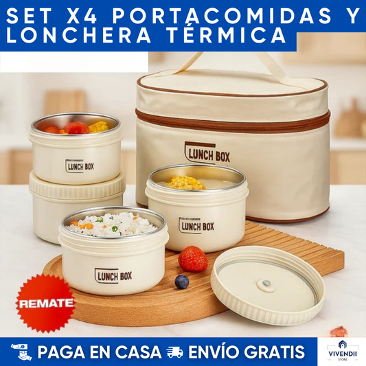 Set X4 portacomidas + lonchera térmica: Mantén tu comida fresca, organizada y con estilo 🍱✨