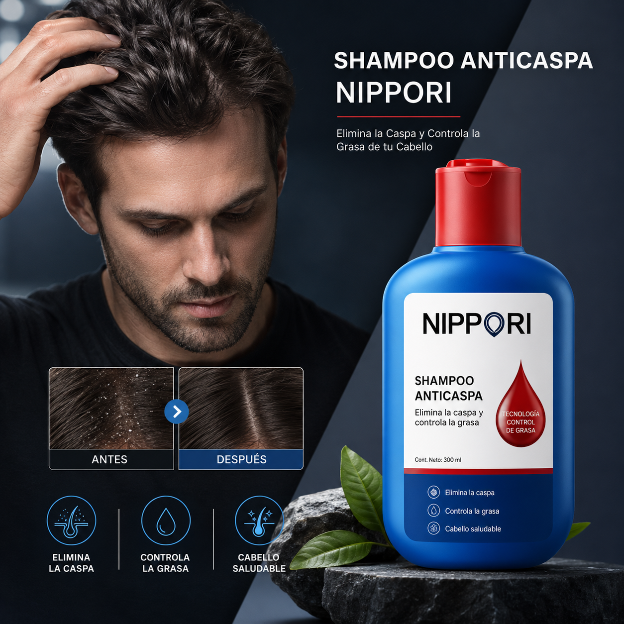 Shampoo NIPPORI Anticaspa: Elimina la Caspa y Controla la Grasa de tu Cabello