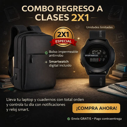 Súper COMBO 2X1: Bolso Impermeable +  Smart Watch Digital 🎁 | PROMO de Regreso a Clases 📖