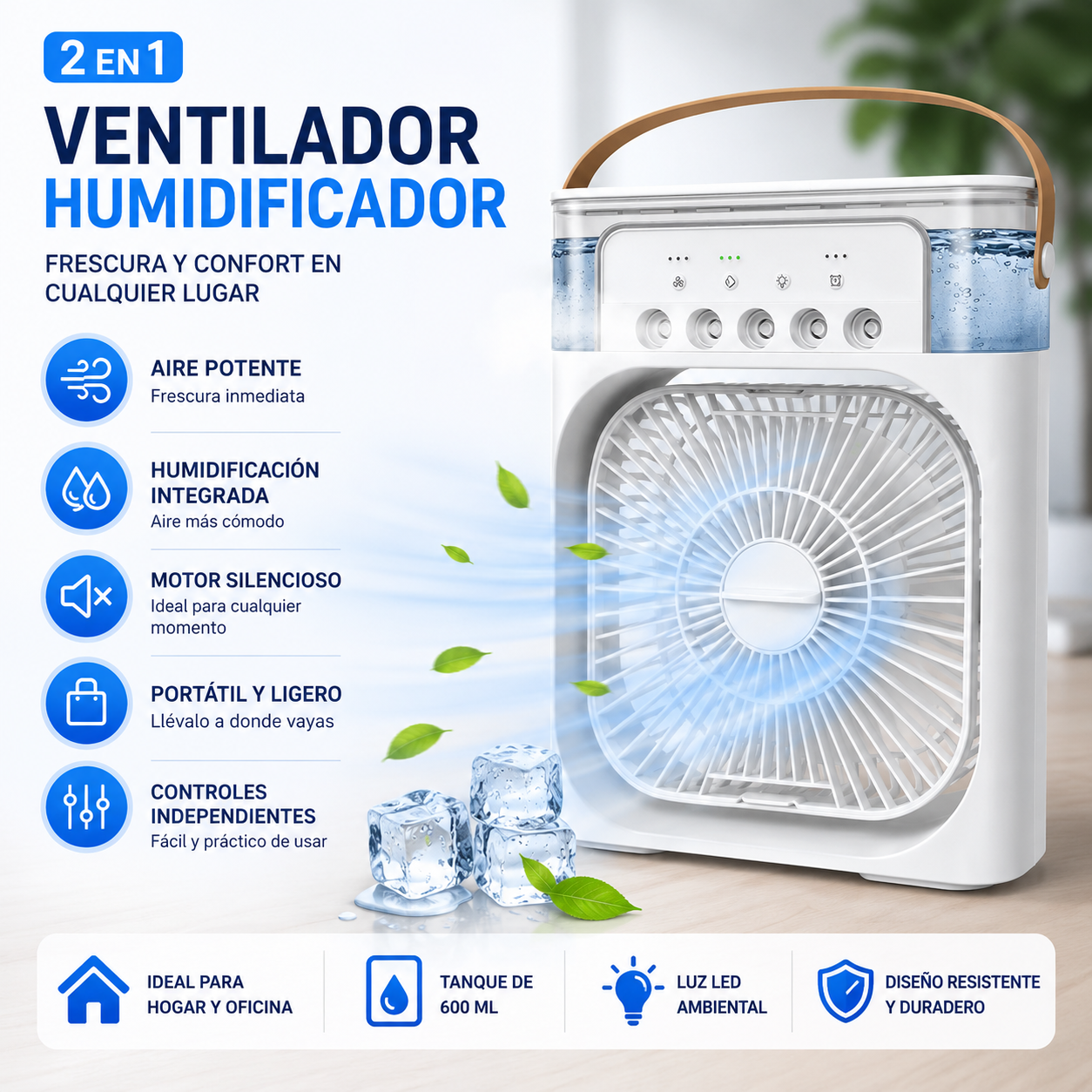 Ventilador Humidificador Multifuncional ❄️ Frescura TOTAL GRATIS 2 ESENCIAS