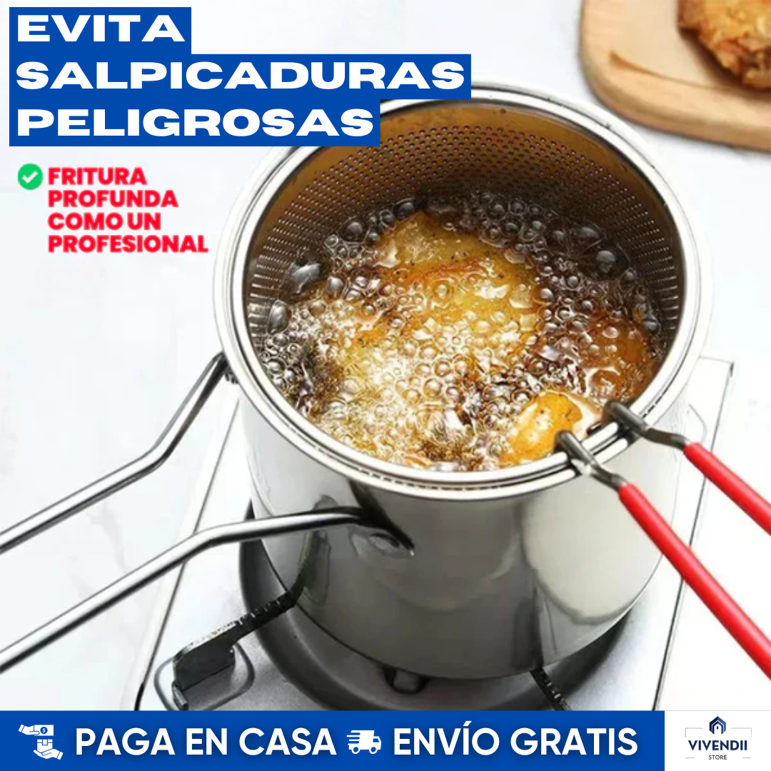 🔥Olla Freidora PRO en Aluminio con Canastilla: Incluye regalo de un Libro de Recetas🍟