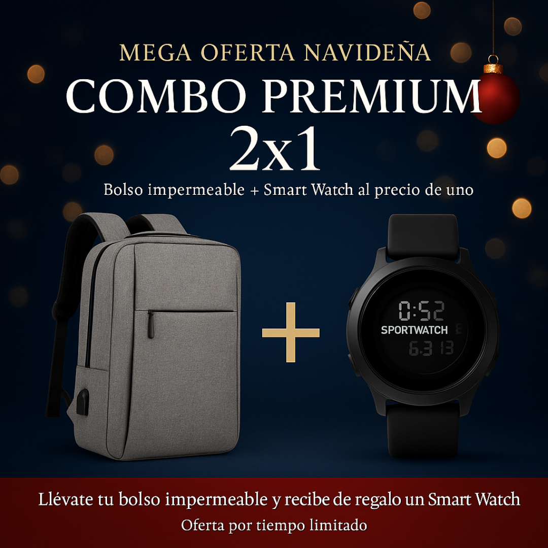 Súper COMBO 2X1: Bolso Impermeable +  Smart Watch Digital 🎁 | Mega PROMO Navideña ☃️