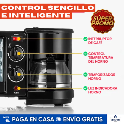 Máquina Desayunos 3 en 1 Sokany (horno + cafetera + sartén) ⚡