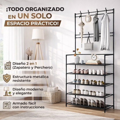 Zapatero Perchero Organizador de 5 niveles: Más orden, menos estrés todos los días ✨