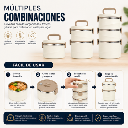 Lonchera Térmica + Portacomidas X3: mantiene todo fresco, separado y listo 🔥