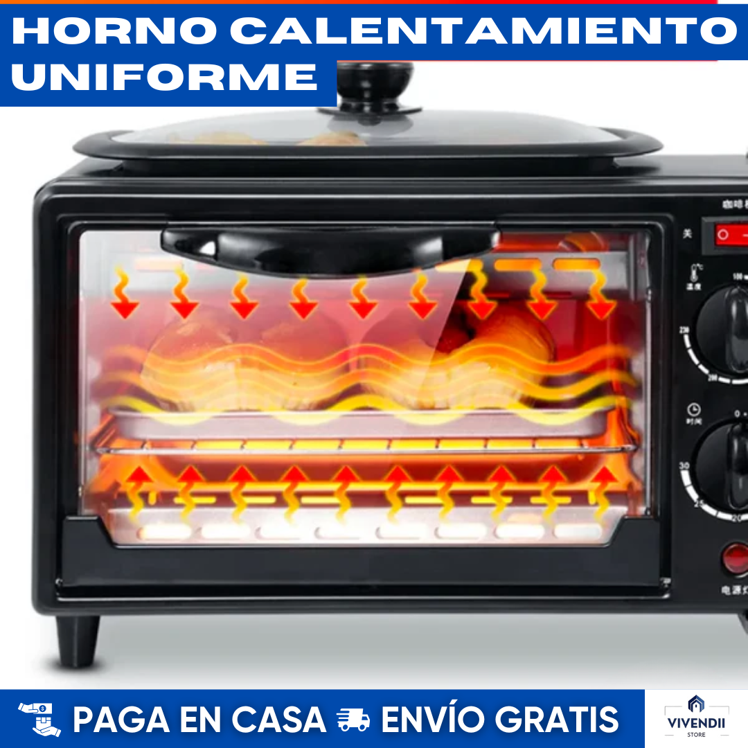 Máquina Desayunos 3 en 1 Sokany (horno + cafetera + sartén) ⚡