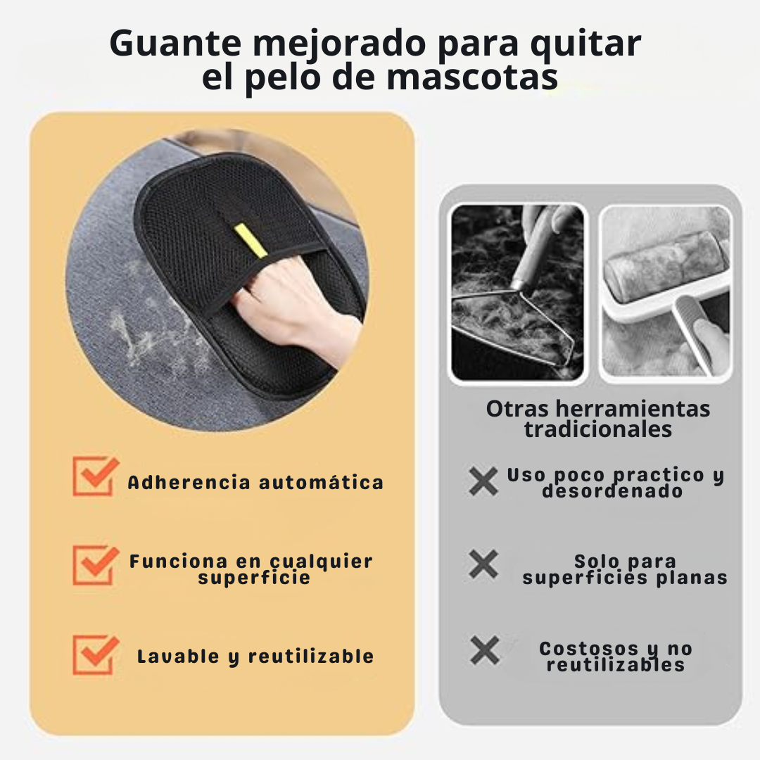 Guante removedor pelos de mascota - Aseo de doble cara reutilizables | Aprovecha hoy y limpia sin esfuerzo 🔥