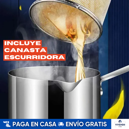 🔥Olla Freidora PRO en Aluminio con Canastilla: Incluye regalo de un Libro de Recetas🍟