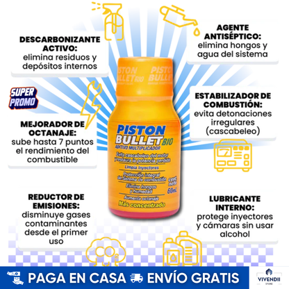 Aditivo Piston Bullet Bio | Pack Especial X5 Unidades 🛒 Máximo Rendimiento + Ahorro Garantizado ✅
