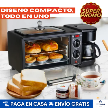 Máquina Desayunos 3 en 1 Sokany (horno + cafetera + sartén) ⚡