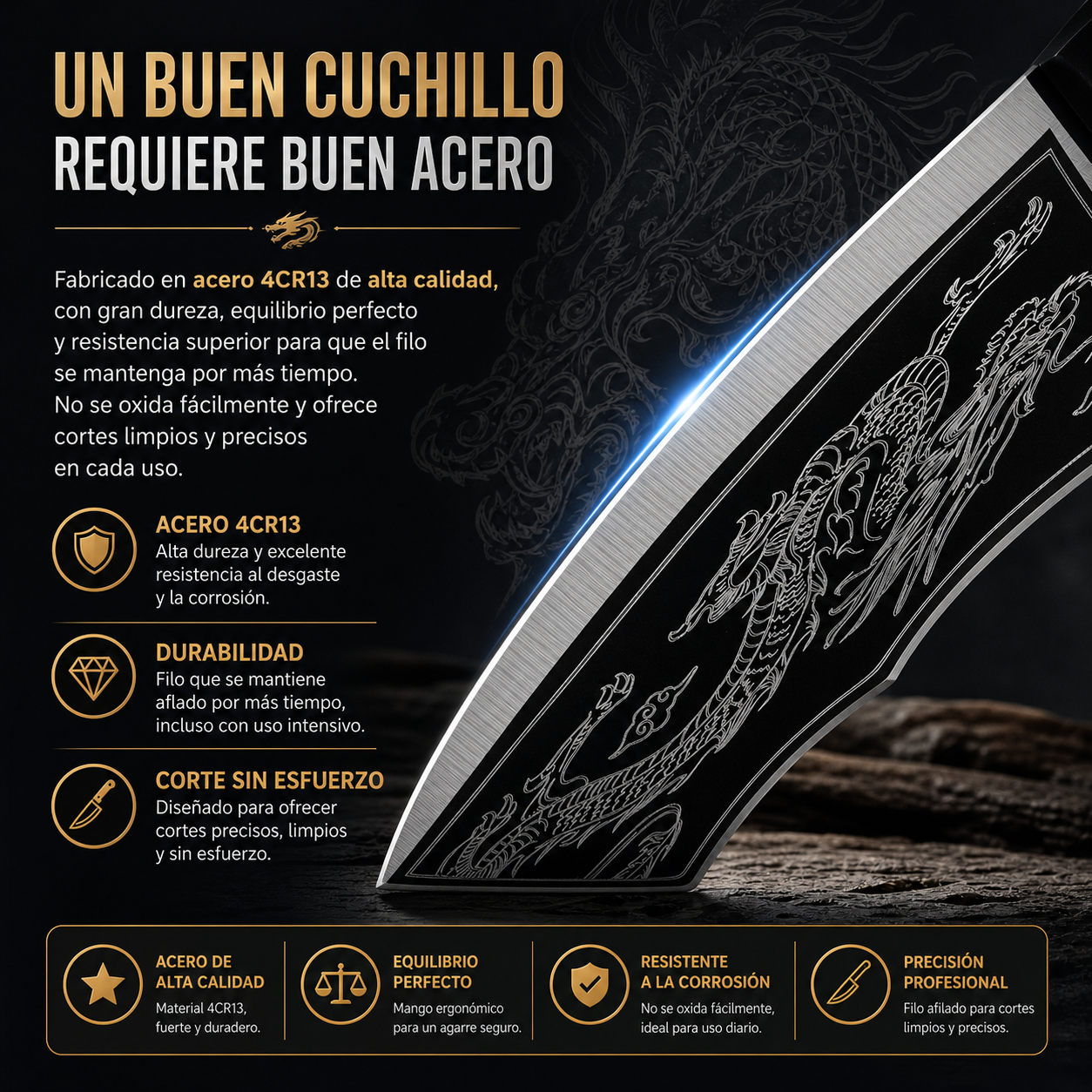 Cuchillo Samurai Dragon: Corte Preciso y Potente 🔪