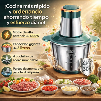 Picador Eléctrico Verde de 3 litros: Pica, Tritura y Ahorra tiempo en la Cocina⚡Gratis Libro de Recetas