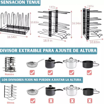 Organizador Metálico de Ollas y Sartenes de 8 Niveles: Más espacio, Menos Desorden