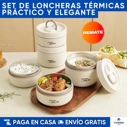 Set X4 portacomidas + lonchera térmica: Mantén tu comida fresca, organizada y con estilo 🍱✨