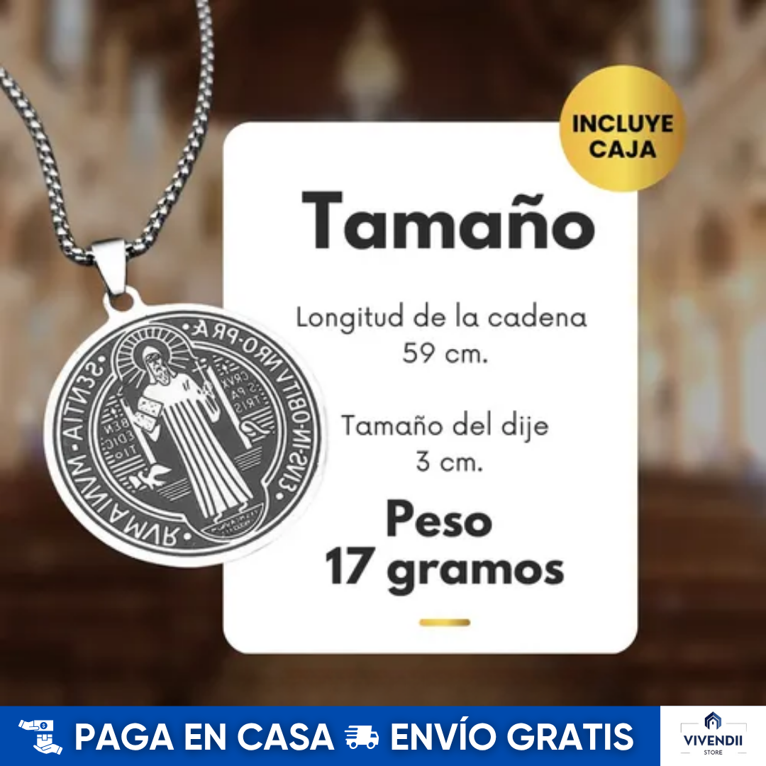 Collar San Benito en Acero Inoxidable: Collar + Medalla + Cajita de regalo + Ebook con oraciones 🛒