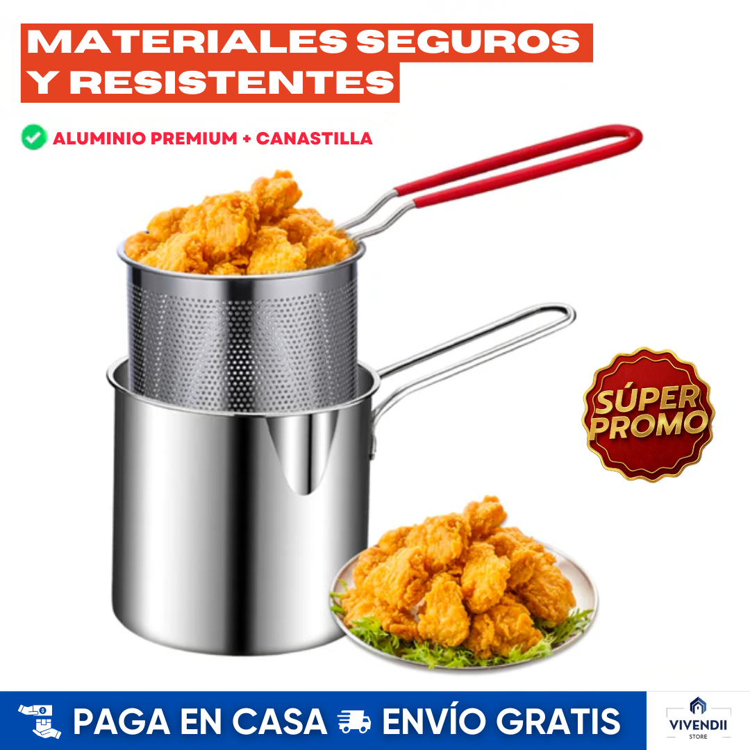🔥Olla Freidora PRO en Aluminio con Canastilla: Incluye regalo de un Libro de Recetas🍟