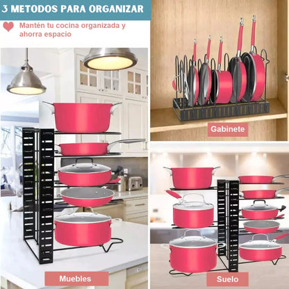 Organizador Metálico de Ollas y Sartenes de 8 Niveles: Más espacio, Menos Desorden