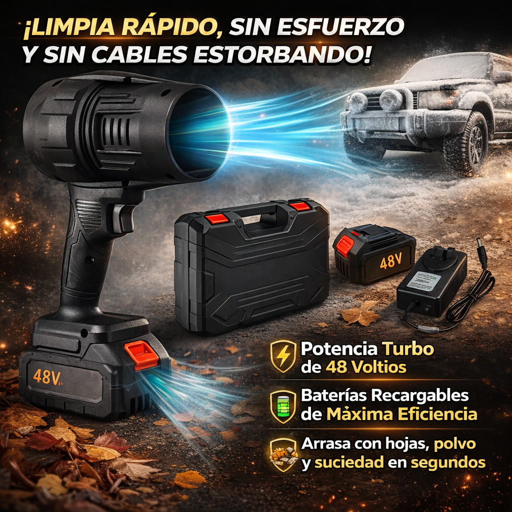 Soplador ULTRA POTENTE de 48 voltios: Incluye baterías y cargador