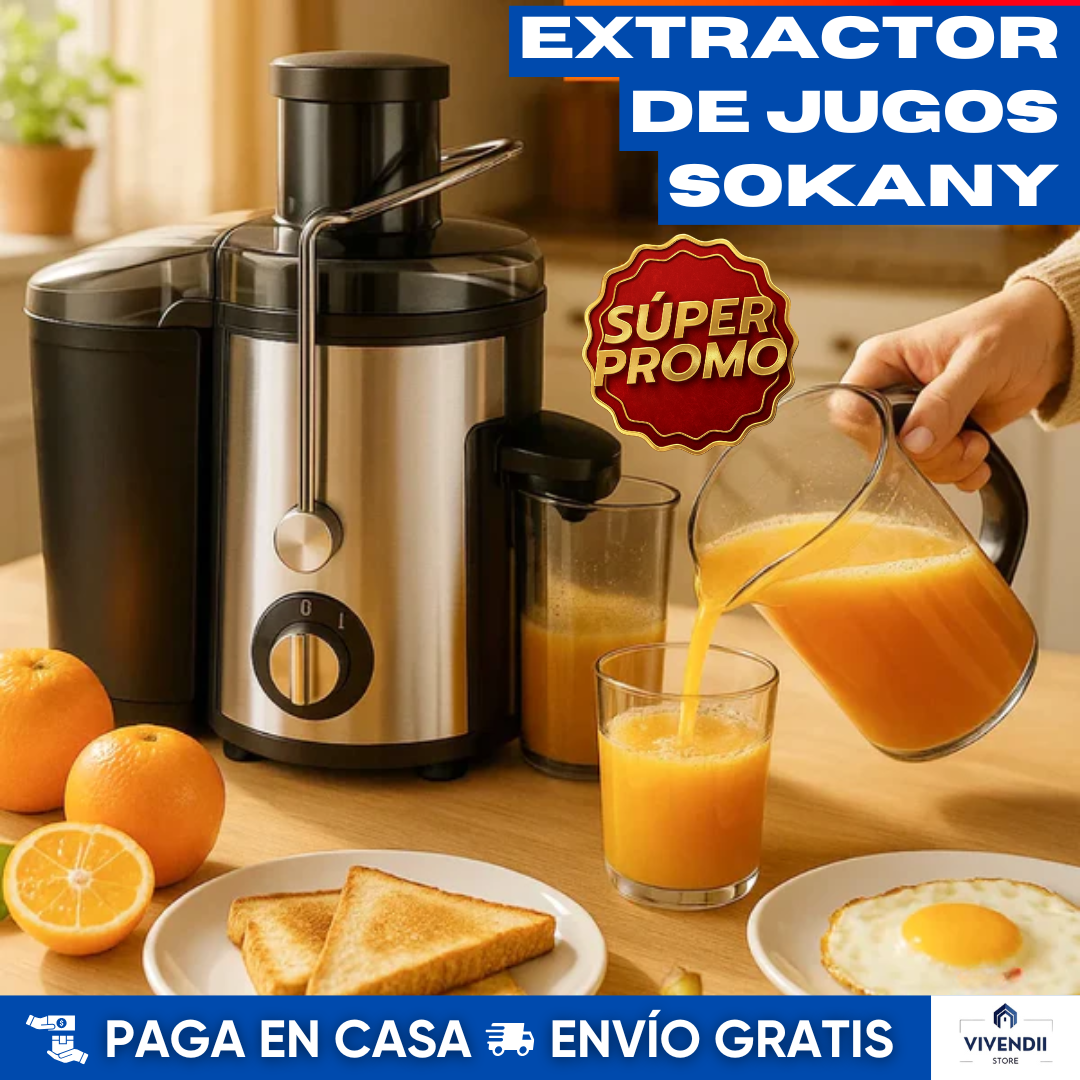 Extractor de Jugos SOKANY 1.6 L de 800w | Jugo rico, fresco y natural en segundos, sin esfuerzo 👌