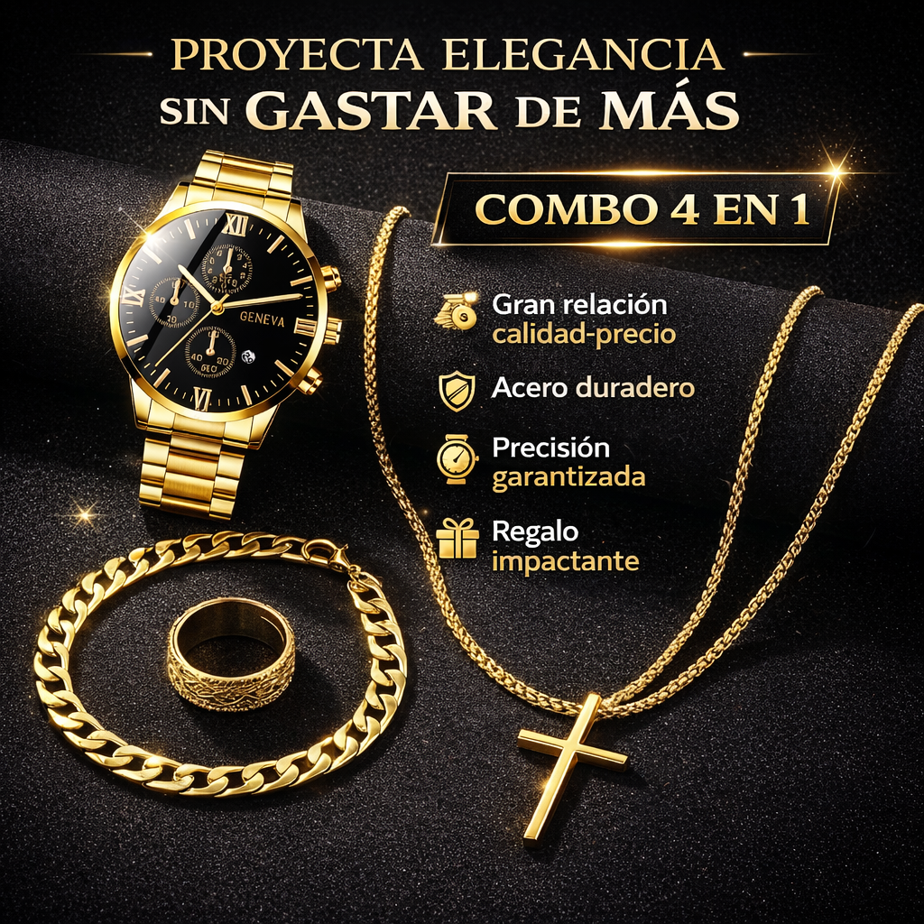 Combo 4 en 1 Elegancia Total: Reloj + Cadena + Pulsera + Anillo 💎