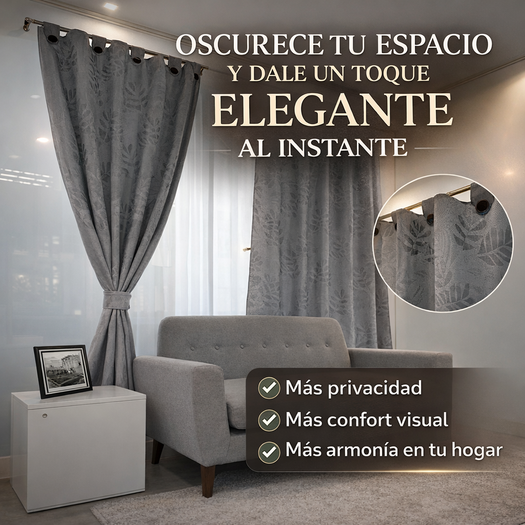 Cortinas Jacquard Blackout Anti Luz: Set de 2 Paneles 280x210cm