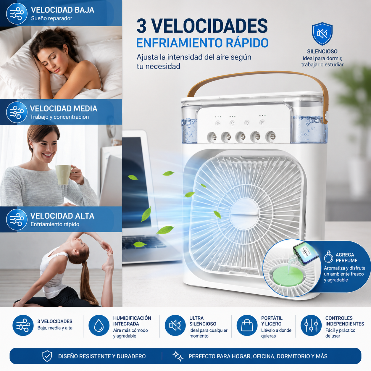 Ventilador Humidificador Multifuncional ❄️ Frescura TOTAL GRATIS 2 ESENCIAS