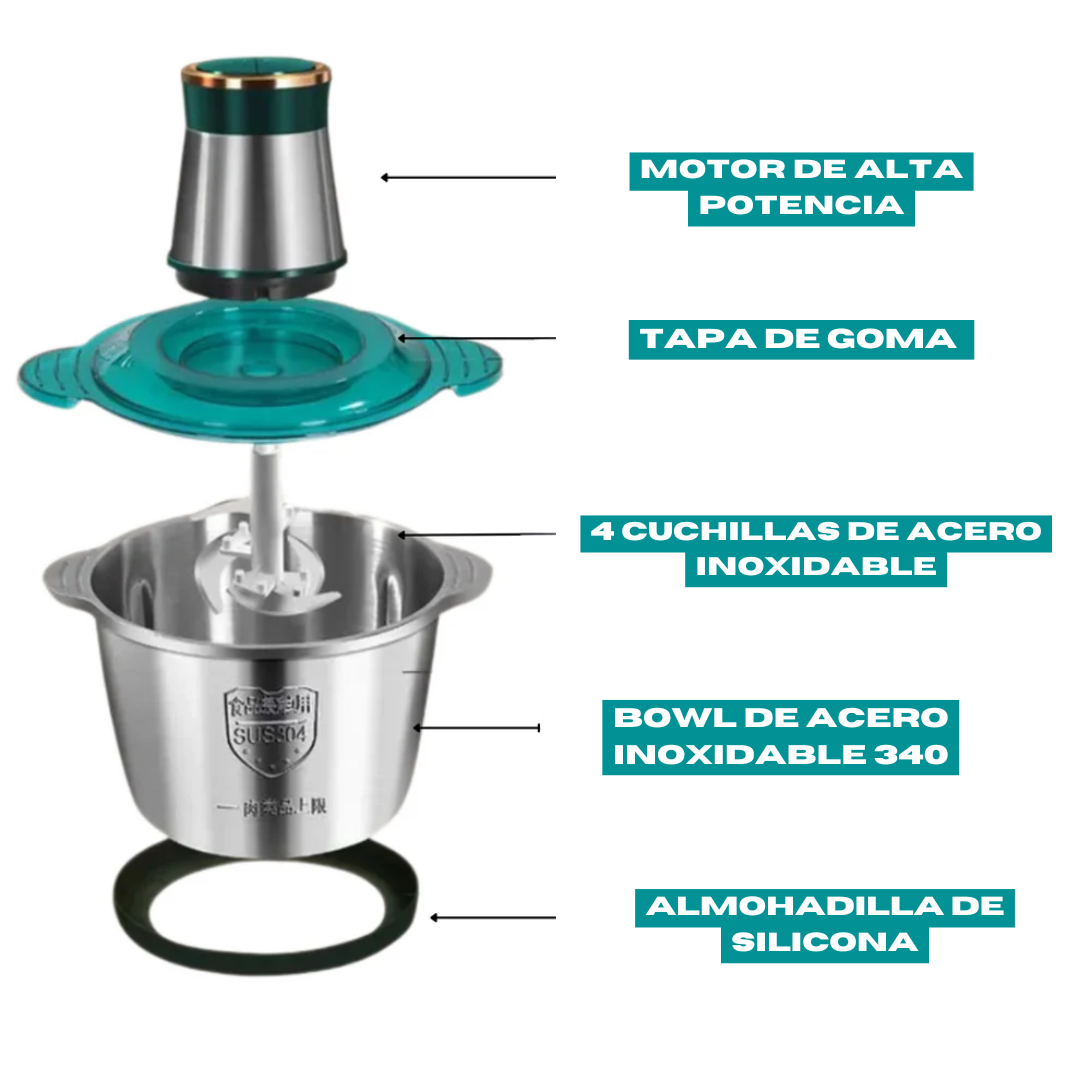 Picador Eléctrico Verde de 3 litros: Pica, Tritura y Ahorra tiempo en la Cocina⚡Gratis Libro de Recetas