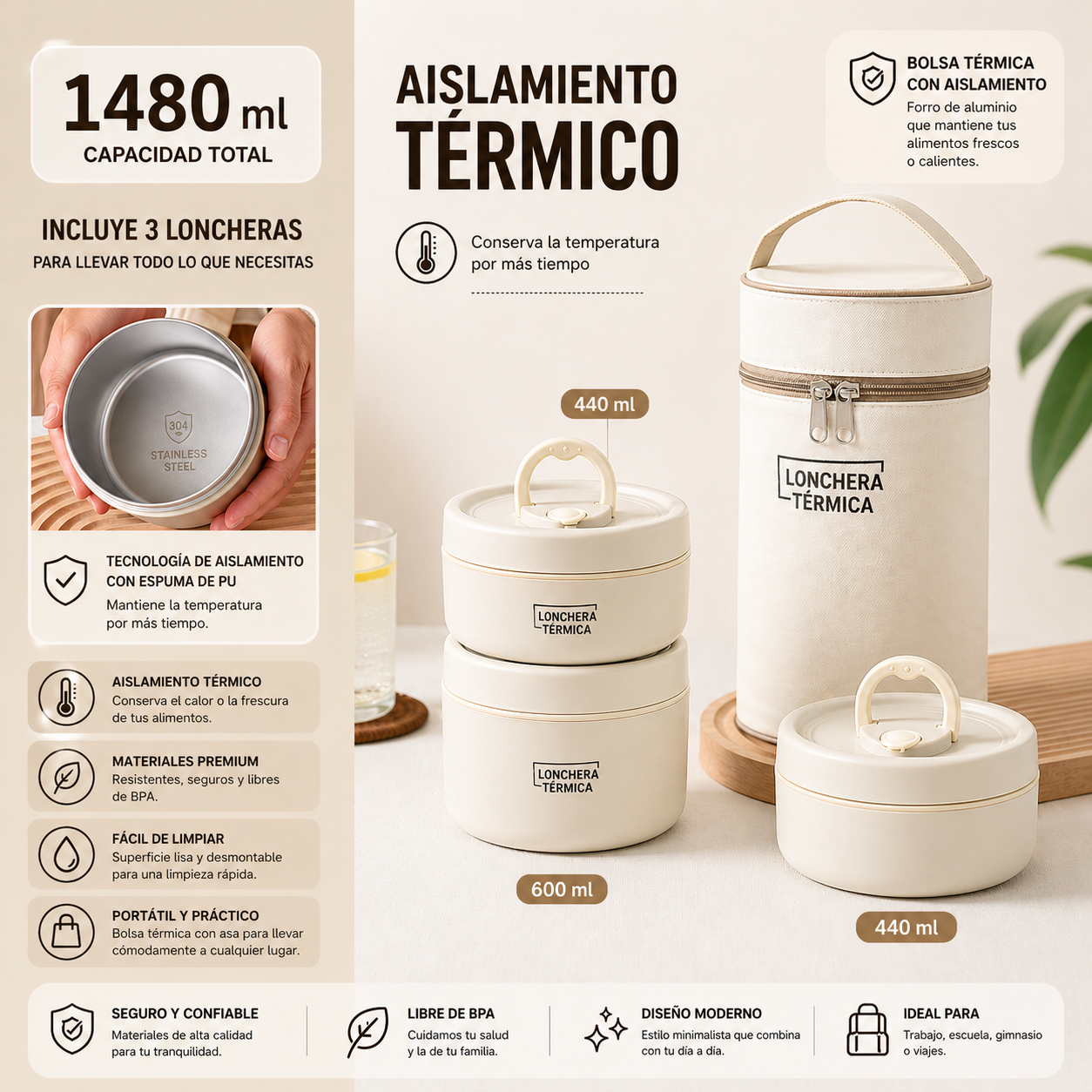 Lonchera Térmica + Portacomidas X3: mantiene todo fresco, separado y listo 🔥