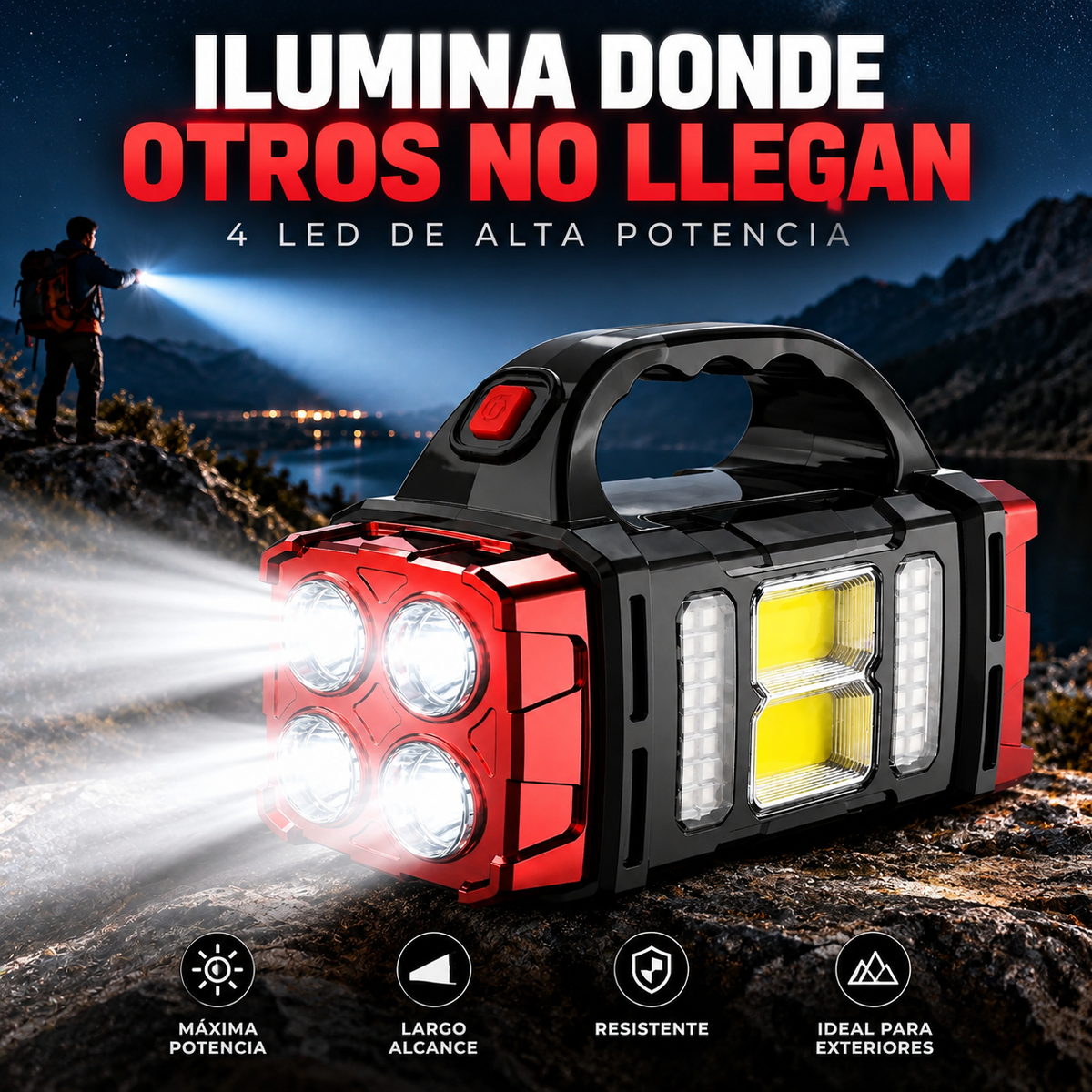 LINTERNA SÚPER POTENTE 4 LED ⚡ | TODO TERRENO 💥
