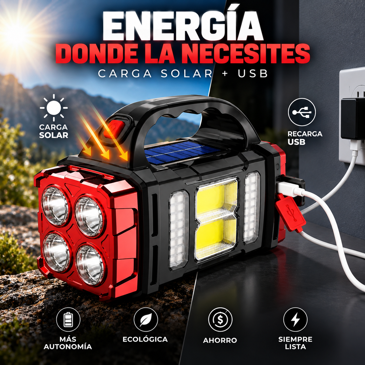 LINTERNA SÚPER POTENTE 4 LED ⚡ | TODO TERRENO 💥