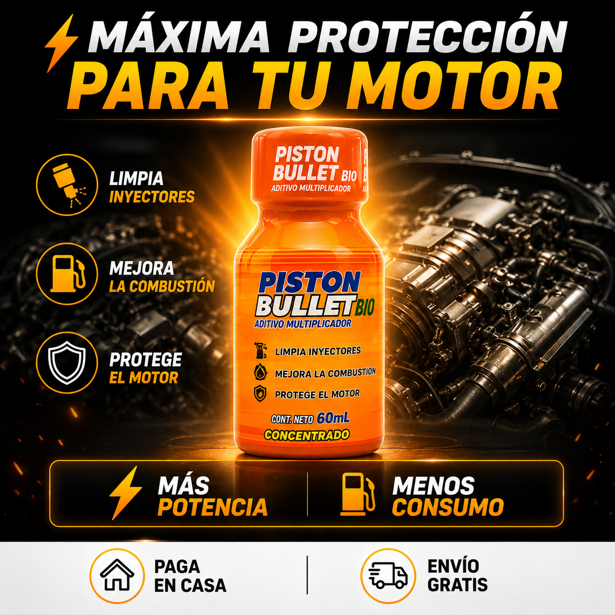 ADITIVO PISTON BULLET BIO | PACK X5 🛒 MÁXIMO RENDIMIENTO ✅