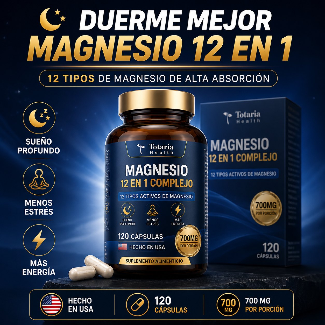 Magnesio 12 En 1 Complex: Descansa Mejor y Reduce el Estrés ⚡
