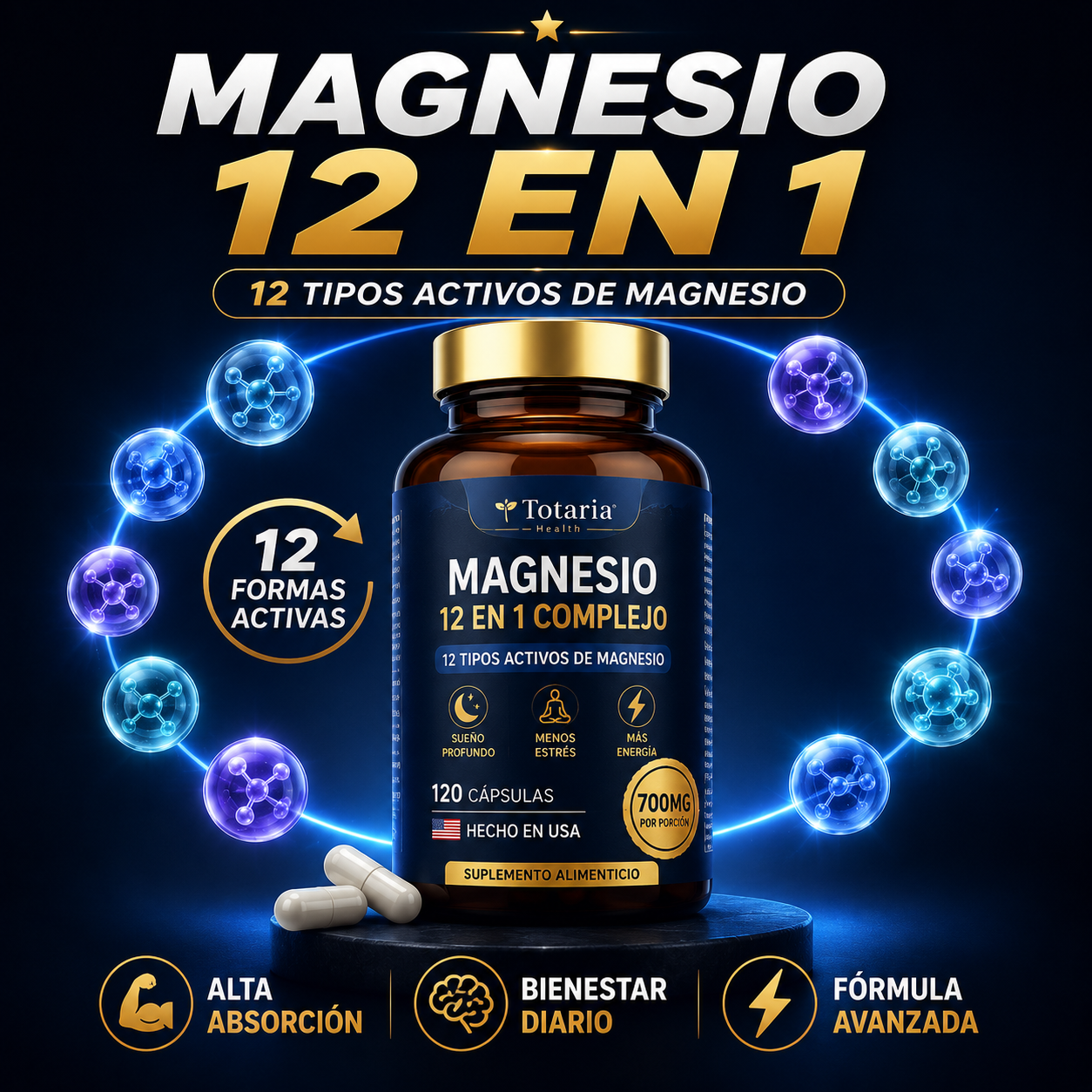 Magnesio 12 En 1 Complex: Descansa Mejor y Reduce el Estrés ⚡