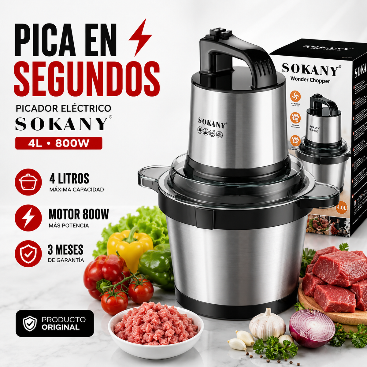 PICADOR ELÉCTRICO | SOKANY 800W CAPACIDAD 4 LITROS 🔪GRATIS LIBRO DE RECETAS