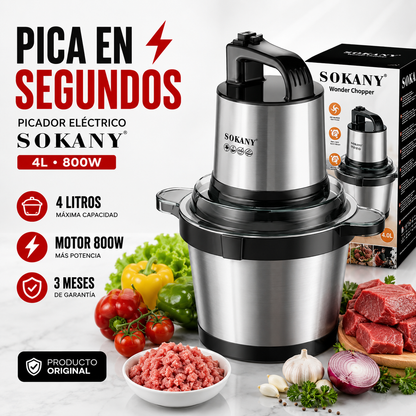 PICADOR ELÉCTRICO | SOKANY 800W CAPACIDAD 4 LITROS 🔪GRATIS LIBRO DE RECETAS
