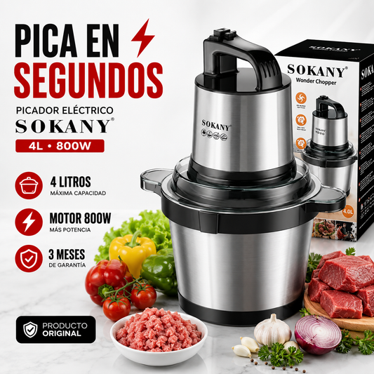 PICADOR ELÉCTRICO | SOKANY 800W CAPACIDAD 4 LITROS 🔪GRATIS LIBRO DE RECETAS